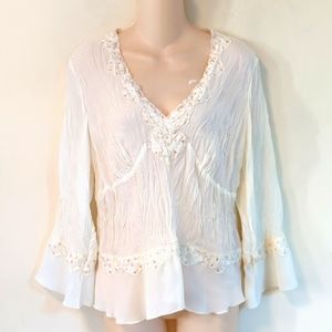 Sunny Leigh Crinkle Sequin Lace Boho Top